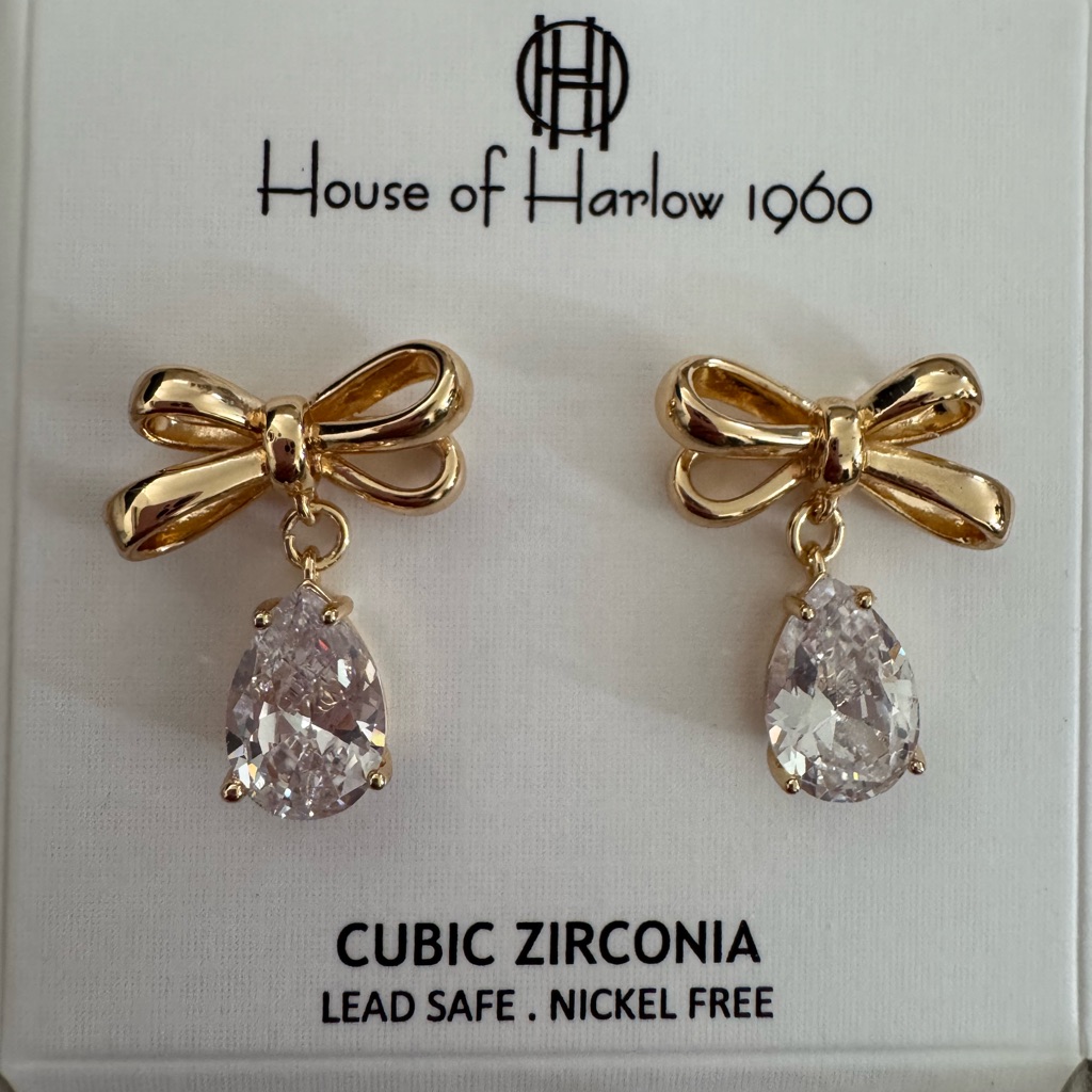 Hoh1960 Coquette Bow And Rhinestone Gold Studs 30$